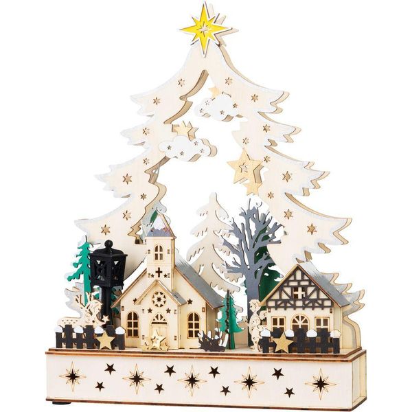 Decorazione Magichome Natale, Villaggio, Plastica, 12Xled Bianco Caldo, 25X7.5X32 Cm, 2Xaa-image