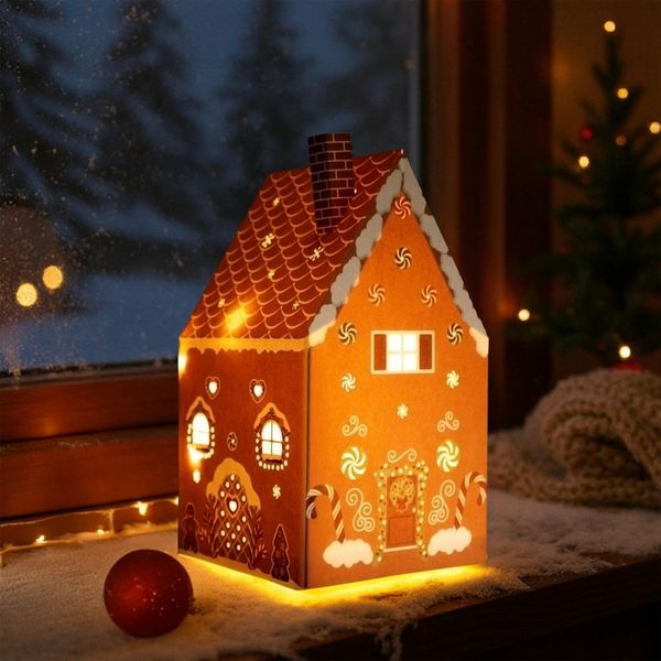 1.10 Casette Di Pan Di Zenzero In Carta Con 5 Led - Circa 21 X 11 X 11 Cm - Decorazione Natalizia A Batteria-image