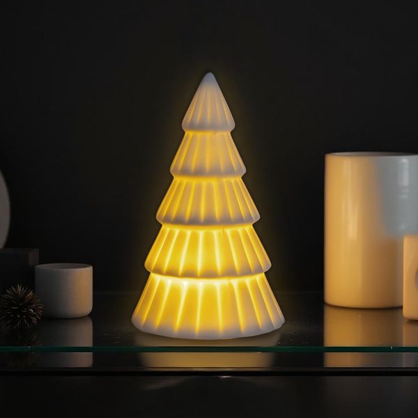 1.06 Abete Led In Porcellana Con Illuminazione Indiretta - Circa 13 Cm - Abete Illuminato Bianco (Piccolo)-image