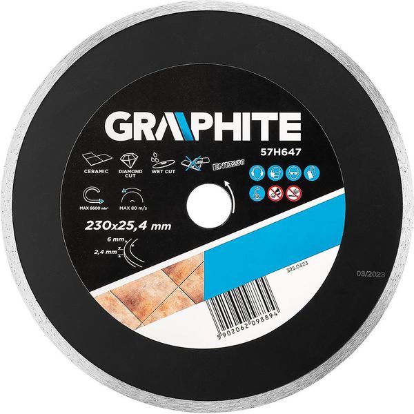 Disco Da Taglio Diamantato Graphite 230 X 25,4 Mm - Disco Da Taglio Ad Alte Prestazioni Per Tagli Precisi - Rivestimento Diamantato - Per Calcestruzzo, Piastrelle E Granito-image