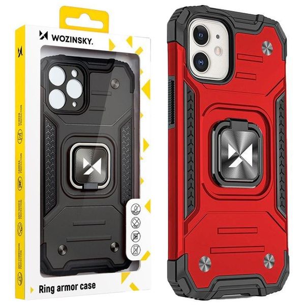 Wozinsky Anello Armatura Custodia Iphone 14 Custodia Blindata Supporto Magnetico Anello Rosso-image