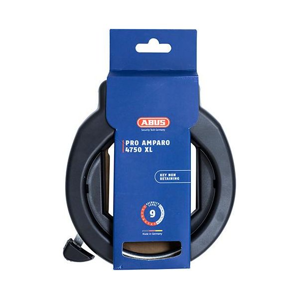 Lucchetto Da Telaio Abus Pro Amparo 4750XL Nr - Lucchetto Da Bicicletta Per Il Passaggio Di Ruote Grandi - Adatto Per E-Bike, Scooter E Biciclette - Chiave Rimovibile Quando La Serratura è Aperta - 8,5 Mm - Livello Di Sicurezza Abus 9 - Nero-image