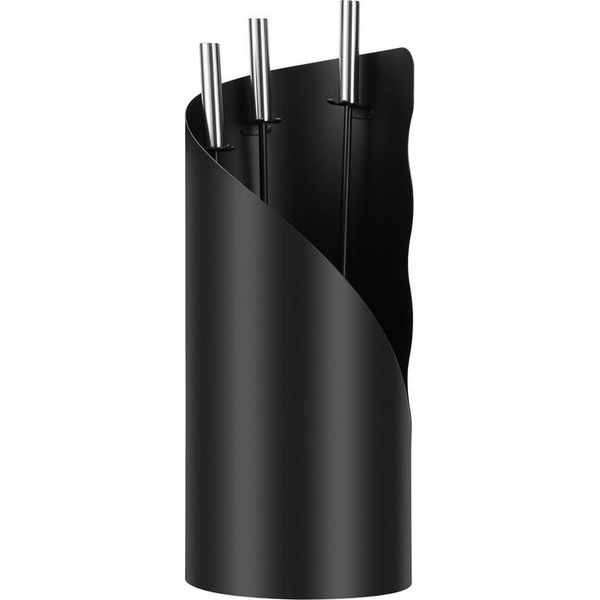 Yakimz Set Camino 4 Pezzi Accessori Camino - Design Moderno, Rivestito, Set Camino Di Alta Qualità Composto Da 4 Parti: Scopa, Pala, Attizzatoio, Cavalletto Manici In Acciaio Inox , Nero-image