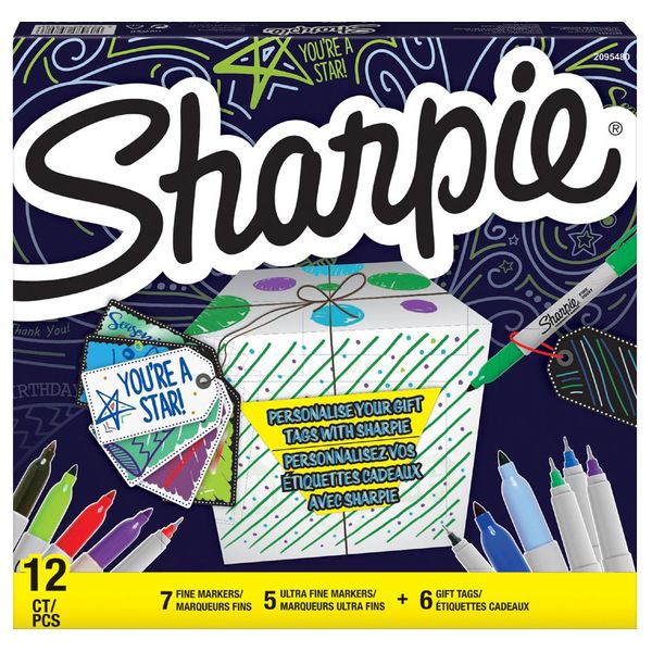 Sharpie 2079808 Marcatore Permanente Sharpie Fine, 12 Confezione Grande "Etichette Regalo"""-image