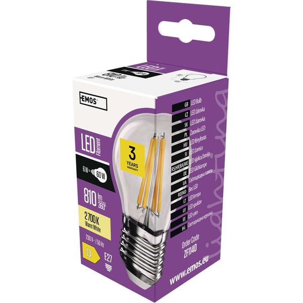 Emos Lampadina Led Filament Mini Globe / E27 / 6 W (60 W) / 810 Lm / Bianco Caldo, ZF1140-image