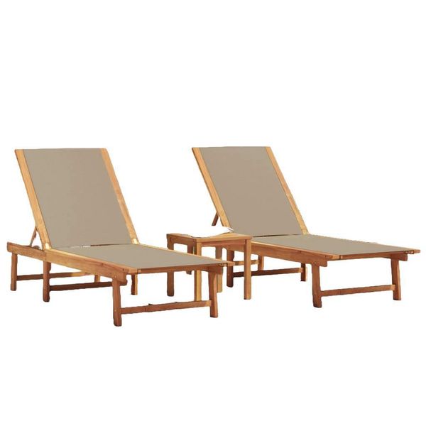 Vidaxl Lettini Prendisole 2 Pezzi Con Tavolo Taupe Legno Massiccio Acacia Textilene-image