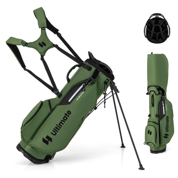 Costway Sacca Da Golf, Sacca Da Golf Con 5 Tasche, 8 Divisori E Copertura Antipioggia, Sacca Da Golf Leggera, Sacca Portamatite Portatile, Verde-image