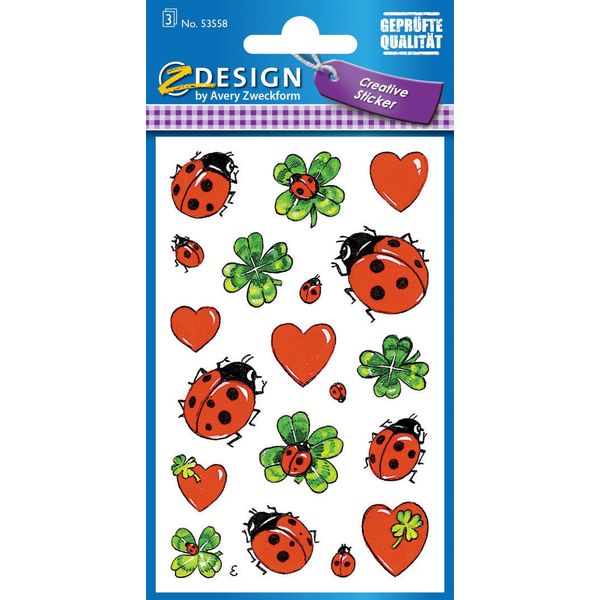 Avery Zweckform® 53558 Adesivi Decorativi Z-Design, Coccinella Fortunata, 3 Fogli/57 Adesivi(S)-image