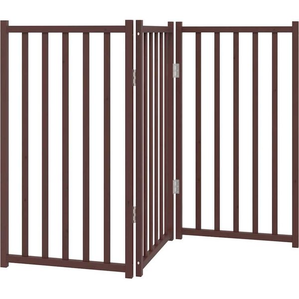 Vidaxl Cancelletto Pieghevole Per Cani 3 Pezzi Rovere Marrone 150 Cm Abete Massiccio-image