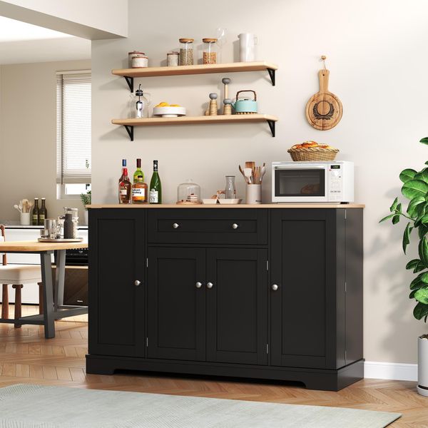 Fortuna Lai Credenza Multifunzionale Da Cucina – Credenza Da 138 Cm Con Cassetto, Ante A Vetri E Ripiani Regolabili – Design Moderno Con Protezione Antiribaltamento, Ideale Per Cucina, Soggiorno E Camera Da Letto-image