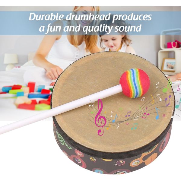 Tamburo A Mano Strumento A Percussione Per Musica Orff Strumento Portatile A Tamburo Con Bacchetta 6In-image