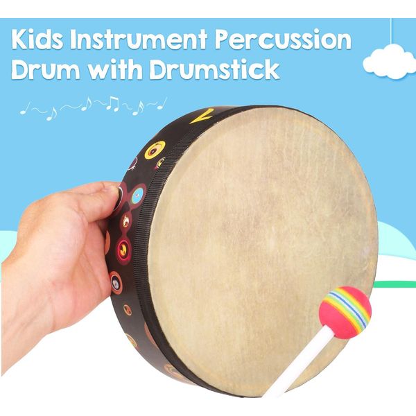 Tamburo A Mano Strumento A Percussione Per Musica Orff Strumento Portatile Con Bacchetta 8In-image