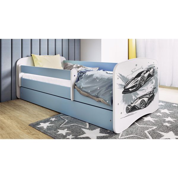 Lettino Per Bambini Per Ragazzi Passeggino 70X140, 80X160, 80X180 Cm - Set Completo Con Materasso, Cassetto E Protezione Anticaduta-image