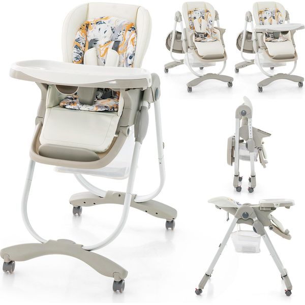 Costway Seggiolone Per Bambini Pieghevole, Seggiolone Con Altezza Regolabile, Poggiapiedi E Schienale Per 6-36 Mesi (Bianco)-image