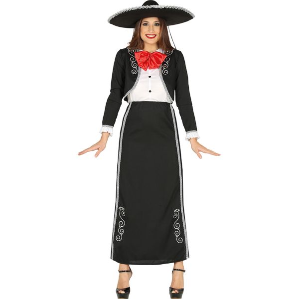Messico Fiesta Carnevale Costume Mariachi Tradizionale Vestito Allegro Travestimento Giacca Elegante Accenti Colorati Carnevale Abbigliamento, Taglia: 42 - 44 (L) Colore: Nero-image