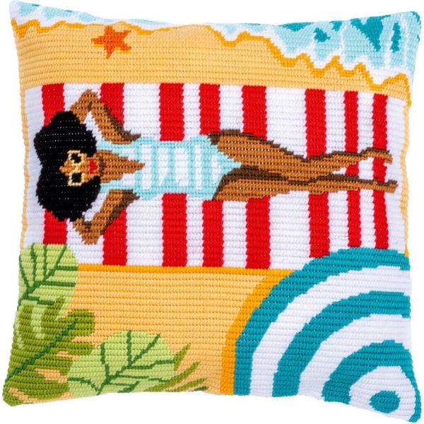 Cuscino Da Ricamo In Arazzo Vervaco "Beach"", Motivo A Contare, 40X40Cm"-image