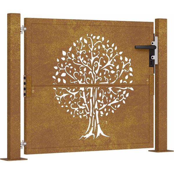 Vidaxl Cancello Da Giardino 105X130 Cm In Acciaio Corten Design Ad Albero-image