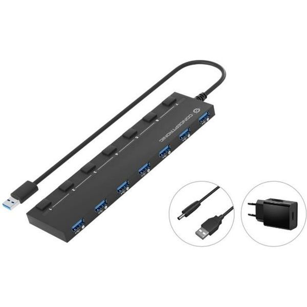 Conceptronic HUBBIES19BP Conceptronic Usb-Hub 7 Porte 3.0 ->7X3.0 5Gbps M.Netz. Sw-image