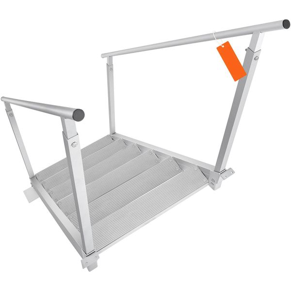 Succebuy Scala Da Banchina, Altezza Regolabile Da 43"-51"", Capacità Di Carico Di 500 Libbre, Scala Da Barca In Alluminio A 6 Gradini Con Doppio Corrimano E Tappetino In Gomma Antiscivolo, Ideale Per Lago, Piscina, Mare, Attracco"-image