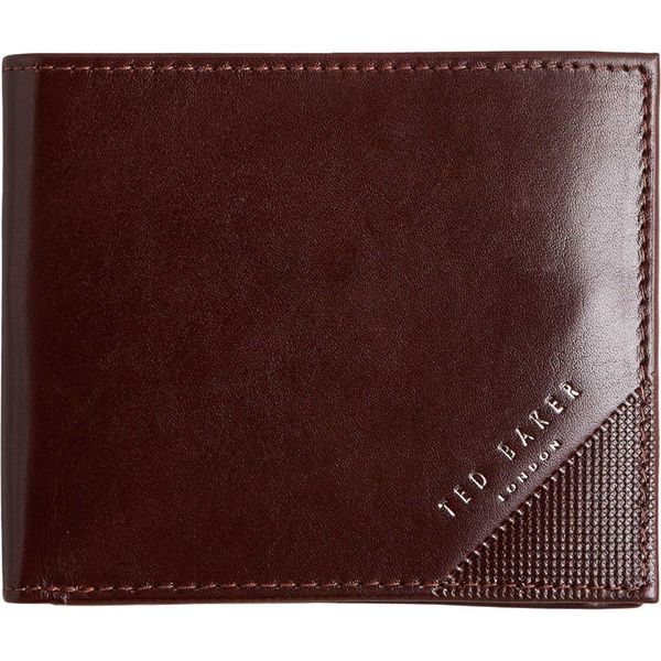 Ted Baker Pelle Portafoglio Embossed Corner Leather Bifold Coin Wallet Brown Marrone Scuro-image