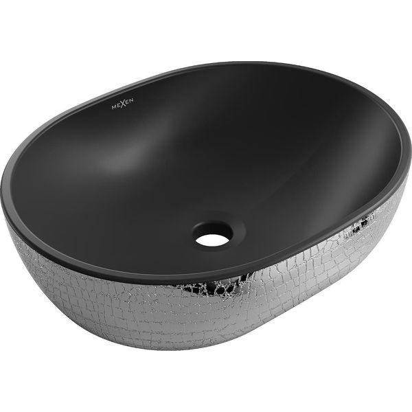 Mexen Viki Lavabo Da Appoggio 48 X 35 Cm, Nero Opaco/Motivo Argento A Squame - 21054872-image