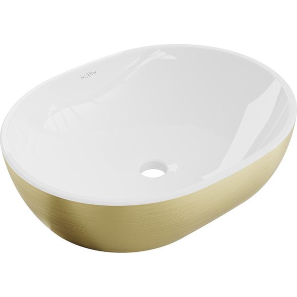 Mexen Viki Lavabo Da Appoggio 48 X 35 Cm, Bianco/Oro Motivo Linee - 21054817-image