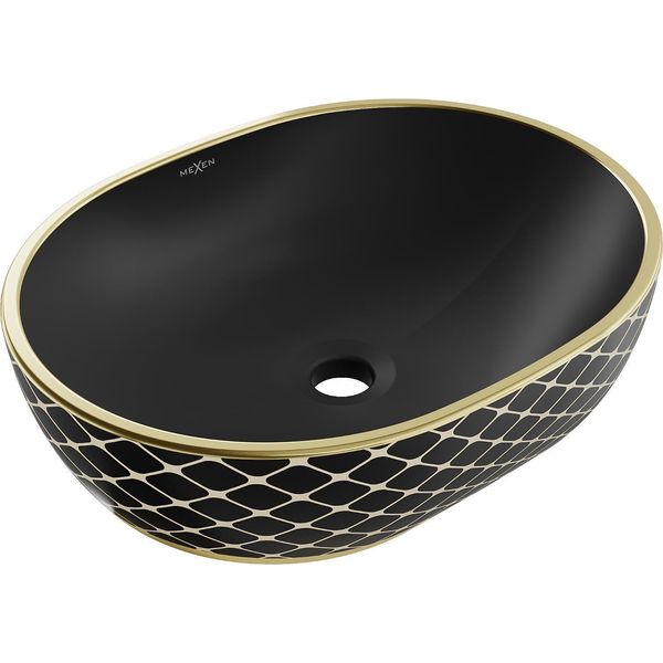 Mexen Viki Lavabo Da Appoggio 48 X 35 Cm, Nero Opaco/Oro Motivo A Griglia - 21054879-image