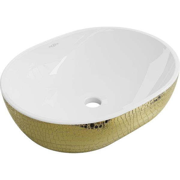 Mexen Viki Lavabo Da Appoggio 48 X 35 Cm, Bianco/Oro Motivo Squame - 21054808-image