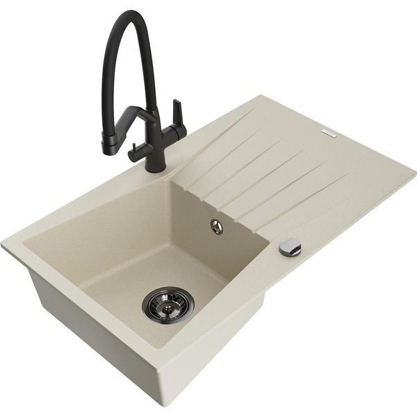 Mexen Cesar Lavello In Granito 1-Vasca Con Scolapiatti E Rubinetto Cucina Duo, Beige - 6514-69-671701-70-B-image