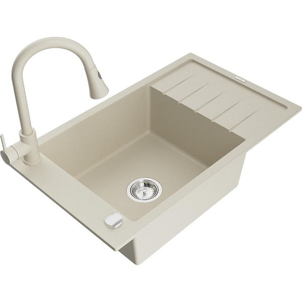 Mexen Elias Lavello In Granito A 1 Vasca Con Scolapiatti E Rubinetto Da Cucina Elia, Beige - 6511-69-670101-69-image