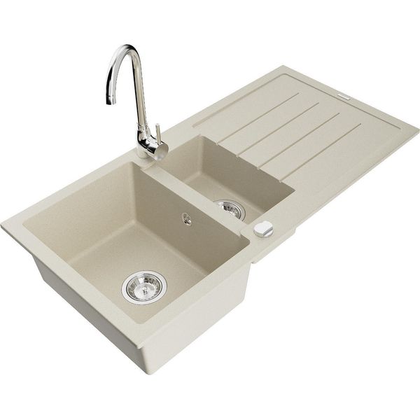 Mexen Andres Lavello In Granito 1,5 Vasche Con Scolapiatti E Rubinetto Da Cucina Telma, Beige - 6515-69-670200-00-image