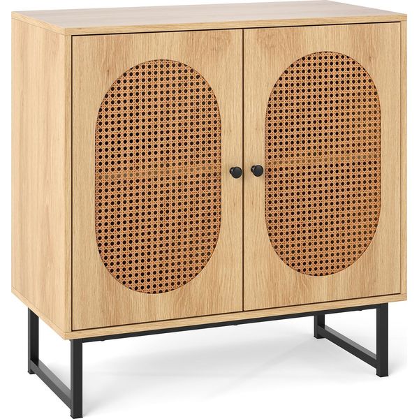 Credenza Costway Con 2 Ante In Rattan, Mobile Da Cucina In Legno, Mobile Buffet Con Ripiani E Gambe In Metallo, Cassettiera, 80 X 40 X 81,5 Cm, Natura-image