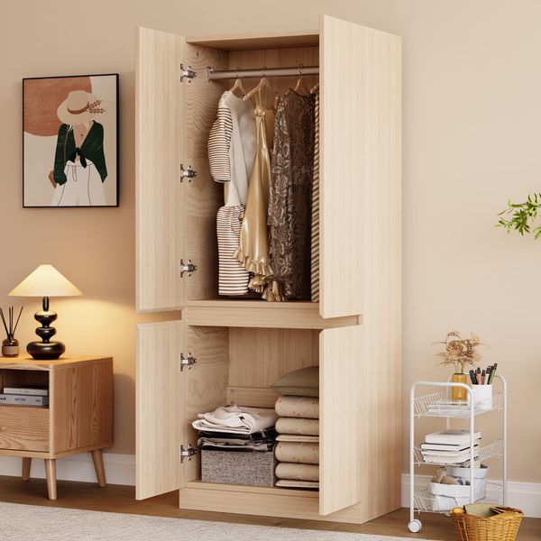 Armadio Fortuna Lai 70 × 40 × 170 Cm, Design A Doppia Anta Con Ampi Scomparti, Colore Legno-image