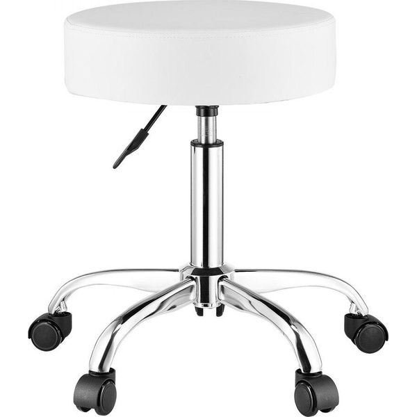 Sgabello A Sella Sgabello Girevole Rollable - Regolabile In Altezza, Bianco, Con Portata Di 204 Kg - Klink Rotondo - Per Ufficio E Ufficio Domestico-image