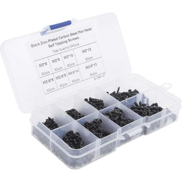 640Pcs Viti Autofilettanti A Testa Cilindrica Set Di Viti Acciaio Al Carbonio Croce Nera Assortimento Kit Di Fissaggio-image