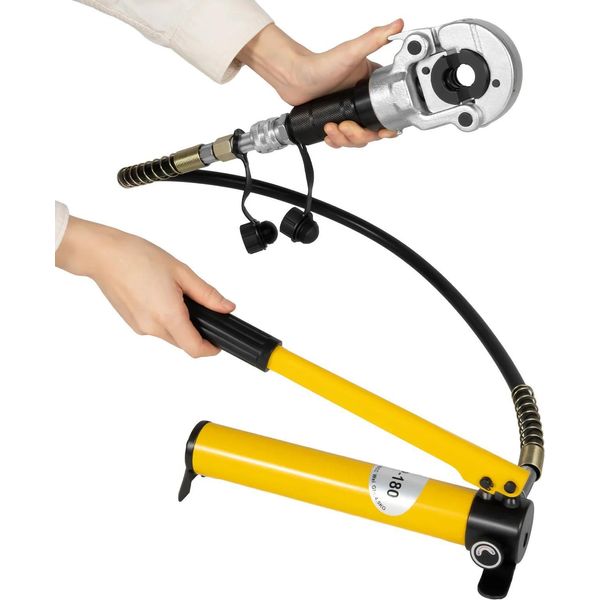 Set Pinza Idraulica/Utensile Di Crimpatura - 6 T - 9 Matrici - Testa Girevole A 360° - Pompa Manuale - Per Tubi In Rame/Alluminio/Pex - Giallo-image