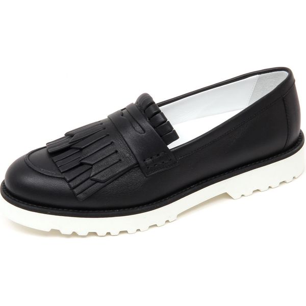D0340 Mocassino Donna Hogan H259 Scarpa Nero Frangia Loafer Shoe Woman-image
