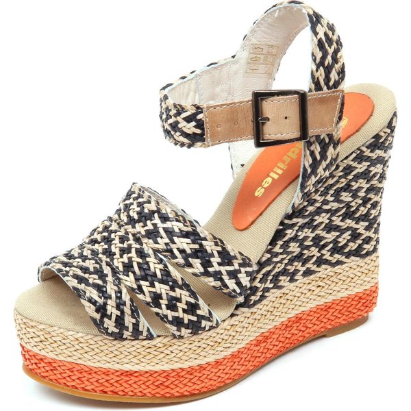 D2614 Sandalo Donna Beige/Nero Espadrilles Zeppa Rafia Shoe Woman-image
