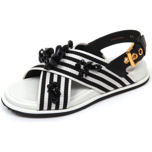 D0530 Sandalo Donna Car Shoe Scarpa Pietre Nero/Bianco Sandal Shoe Woman-image