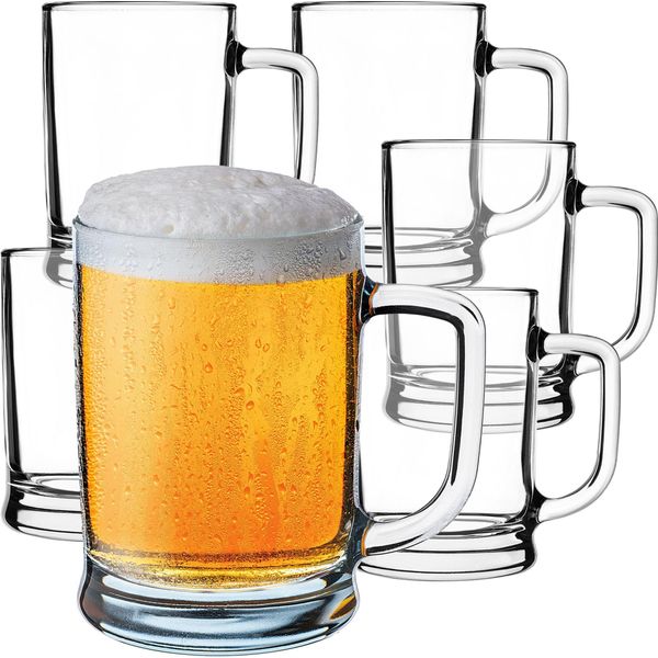 Boccali Da Birra Kadax Da 0,5 Litri, Set Di 6, Bicchieri Da Birra Con Manico, Boccale Da Birra Grande In Vetro A Pareti Spesse, Bicchiere Da Birra Dal Design Classico, Robusto Boccale In Vetro Per Birra-image