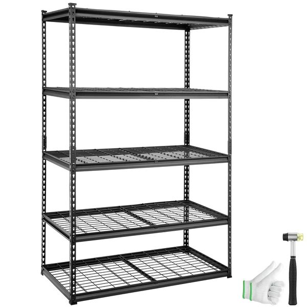Scaffale Di Stoccaggio Vevor, Regolabile A 5 Livelli, Capacità 907,2 Kg, Scaffale Per Garage, Organizer In Metallo, Scaffale In Filo Metallico, Nero, 121,9 X 61 X 182,9 Cm Per Cucina, Dispensa, Cantina, Bagno, Armadio Per Biancheria-image