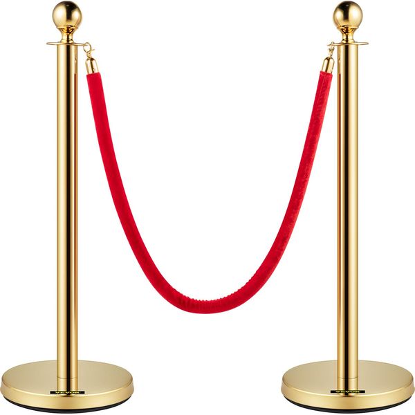 Vevor Sistema Di Controllo Della Folla In 2 Parti Barriera Di 96 Cm Di Altezza Totale, Paletti Di Delimitazione, Supporto Per Barriera Con Corda Di 1,5 M Per Matrimoni, Hotel, Mostre Supporto Per Barriera D'oro-image