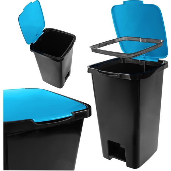 Kadax Cestino A Pedale Da 45 Litri, Cestino Con Pedale E Coperchio, Cestino Grande Per La Raccolta Differenziata, Cestino A Pedale In Plastica, Cestino A Pedale (Blu)-image
