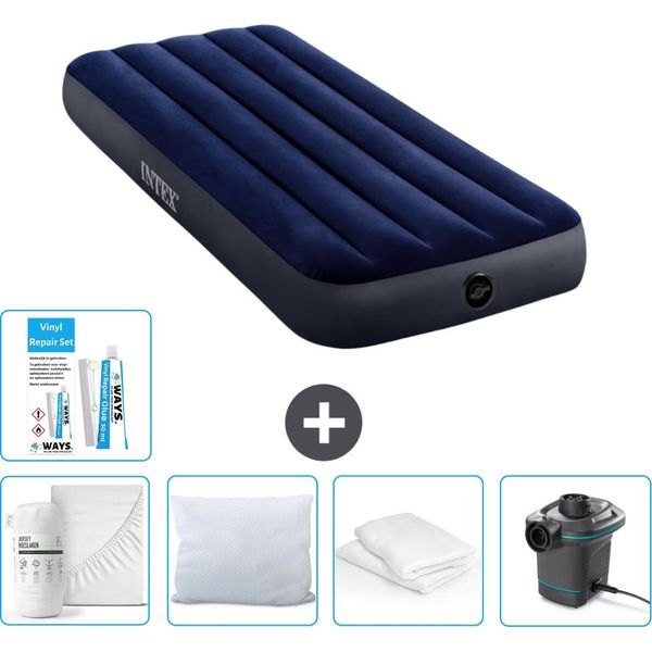 Intex Airbed - 1 Persona - 76 X 191 X 25 Cm - Blu - Lenzuolo Incluso - Bacio - Pompa - Kit Di Riparazione E Protezione Per Cuscino-image
