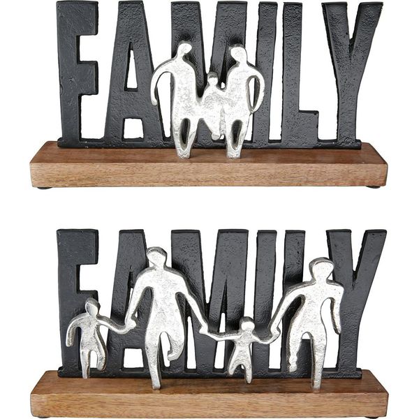 Gilde Schriftzug, "Family"", Aluminium, Mangoholz, Schwarz, , 2 StüCk Wie Abgebildet, L. 5 Cm, B. 30,5 Cm, H. 16 Cm 50568"-image