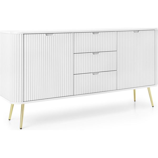 Cassettiera: 3 Cassetti, 2 Ante, Colore: Bianco, Gambe Dorate, 168 X 87 X 39Cm-image