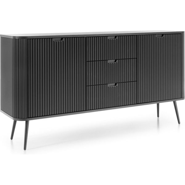 Cassettiera: 3 Cassetti, 2 Ante, Colore: Nero, Gambe Nere, 168 X 87 X 39Cm-image
