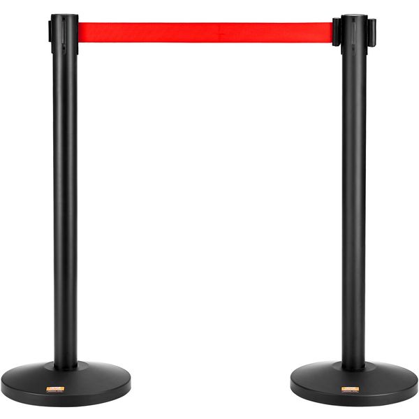 Vevor Nastro Di Barriera Del Sistema Di Guida Del Personale Palo Di Barriera Nero 2 Pezzi, 3,3 M X 48 Mm Nastro Rosso Retrattile, Acciaio Al Carbonio Palo Di Barriera Del Sistema Di Guida Del Personale Per Aeroporti, Centri Commerciali-image