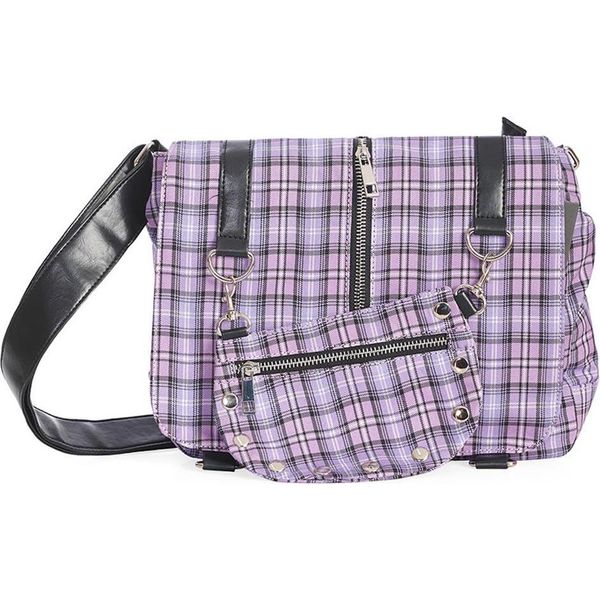 Banned Alternative Shoulder Bag Twice The Action Purple Tartan Handbag Check-image