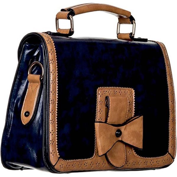 Banned Retro Shoulder Bag Scandal Bow Blue Vintage Faux Leather Crossbody Bag-image